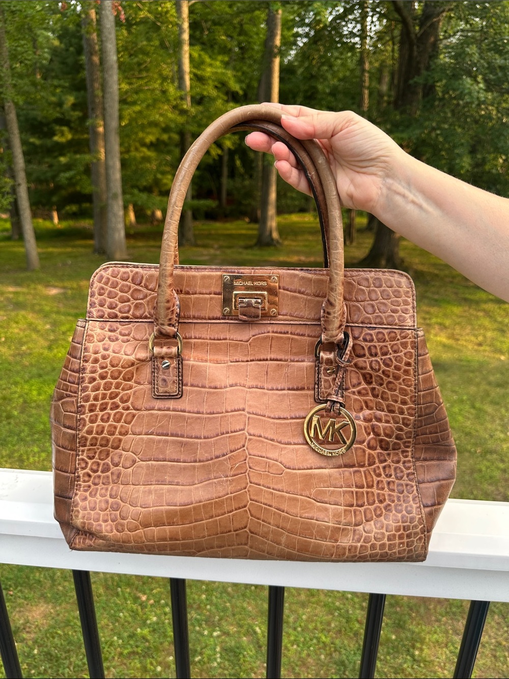 Michael Kors Astrid Brown Crocoidle Leather Bag